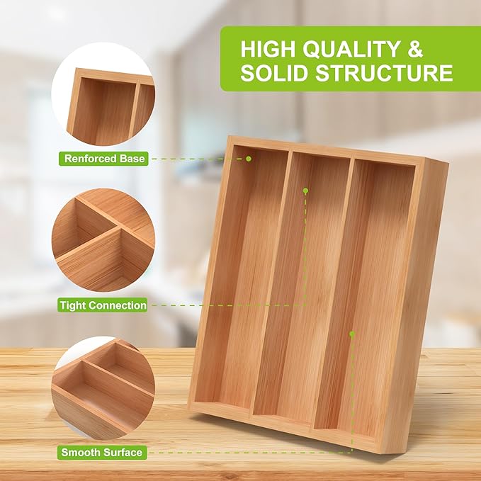 Bamboo Utensil Drawer Organizer, Kitchen Drawer Organizer - Image 4