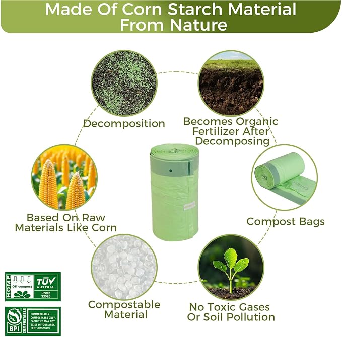 3 Gallon Compostable Trash Bags Drawstring, Heavy Duty Extra Thick 1 Mil - Image 7