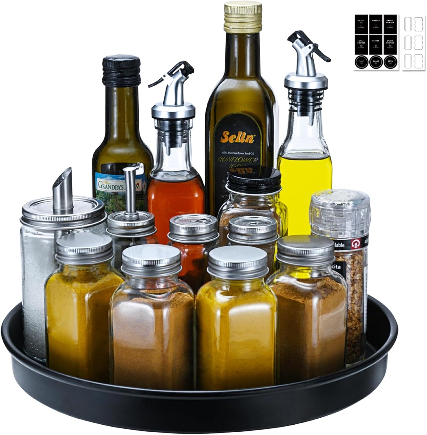 Amolliar Lazy Susan Organizer, 12" Metal Rotating Turntable Organizer Black | Lazy Susan for Cabinet Fridge, Pantry Organizer, Spice Rack Condiment Organizer for Kitchen, Countertop Bathroom Vanity Tray