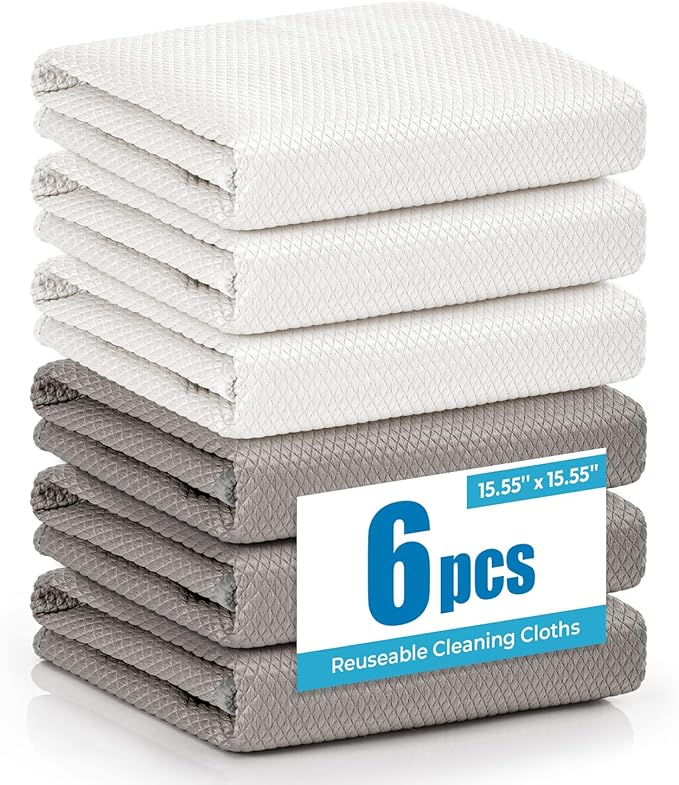 Nanoscale Microfiber Cloths 15.55”x 15.55”, Glass Window Mirror Stainless Steel by Tekswip