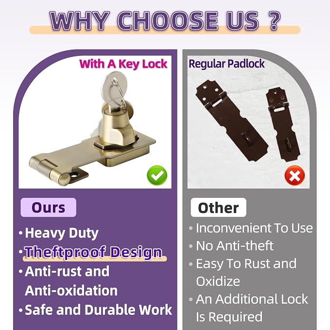 Alise Keyed Hasp Lock, 3 Inch Safety Packlock Clasp Hasp Lock Latch - Image 10