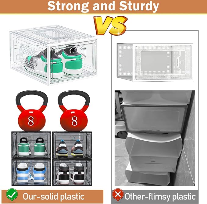 6 Pack Thicken Shoe Organizer Stackable, Upgraded Sturdy Shoe Storage Box - Image 4