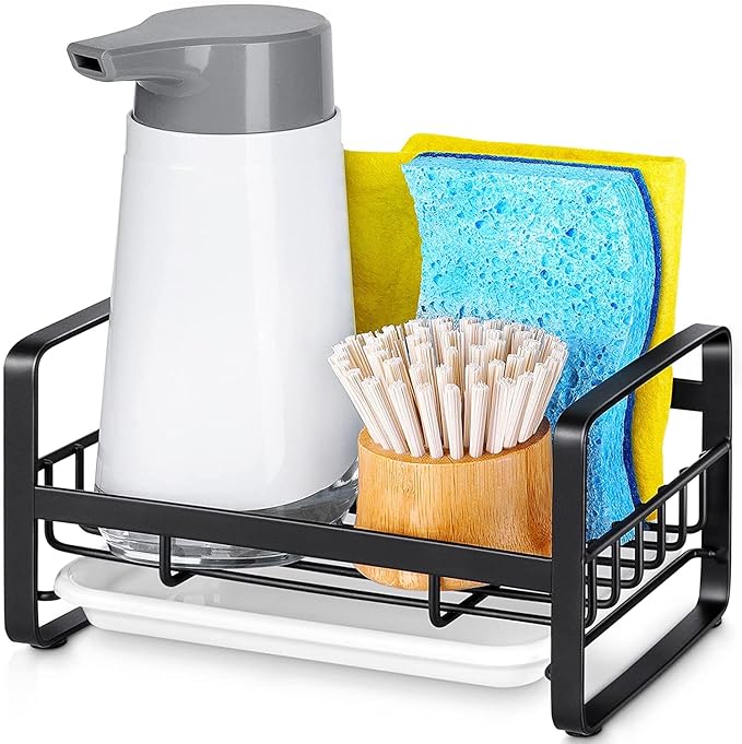 HULISEN Kitchen Sink Sponge Holder, 304 Stainless Steel Kitchen Soap Dispenser by HULISEN