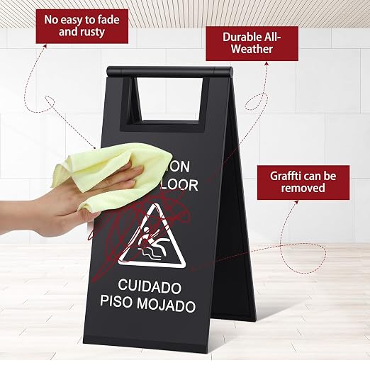 Kigley 2 Pcs Wet Floor Sign, 17 Inch Stainless Steel Caution Wet Floor Sign - Image 3