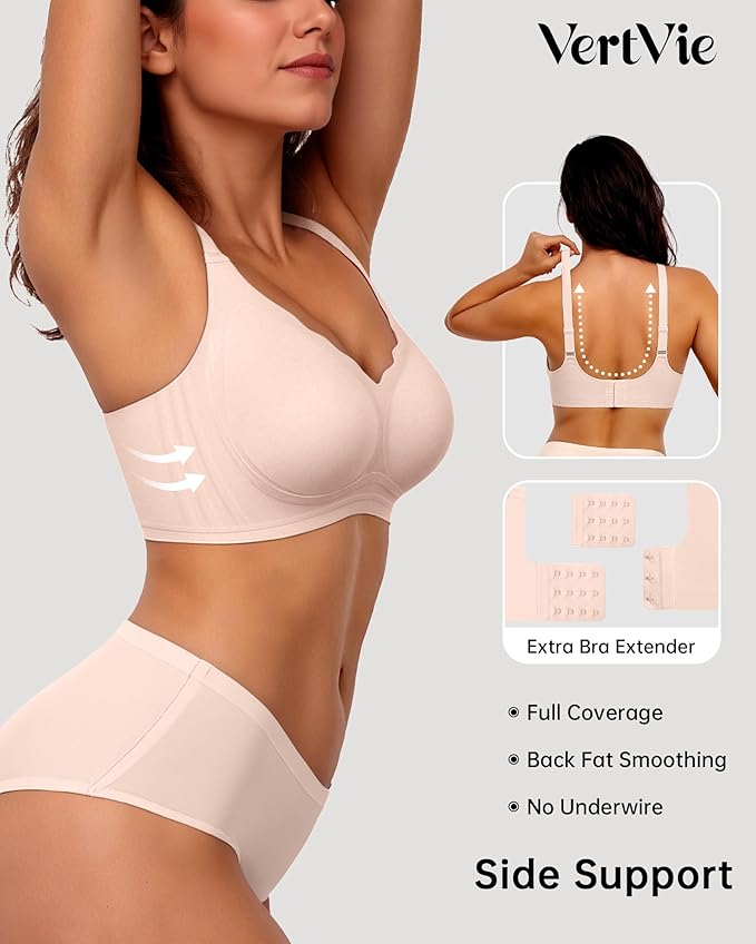 Vertvie Womens Seamless Bras No Underwire Supportive Wireless Push Up Full - Image 3
