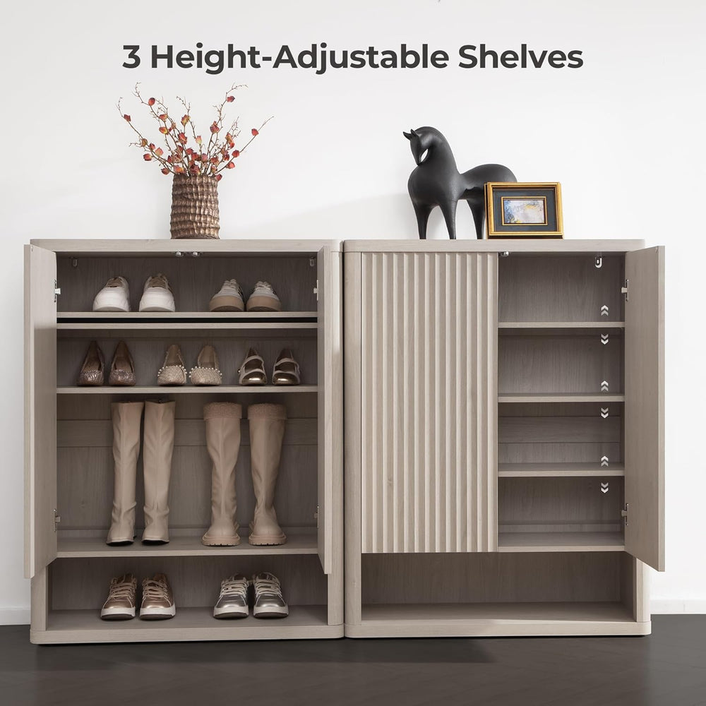 SICOTAS Shoe Cabinet 44 inch Tall Fluted Shoe Cabinet with Doors & 4 Shel...