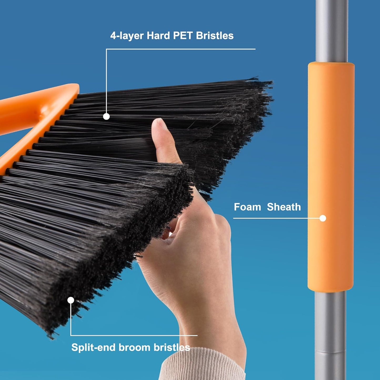 CLEANHOME Outdoor Brooms for Sweeping Patio, Commercial Grade Heavy Duty Broom with Stiff Bristle for Sweeping Garage,Deck,Kitchen,Straw, Outside Broom for Cleaning Pet Hair,Weeds,Leaves,Grey