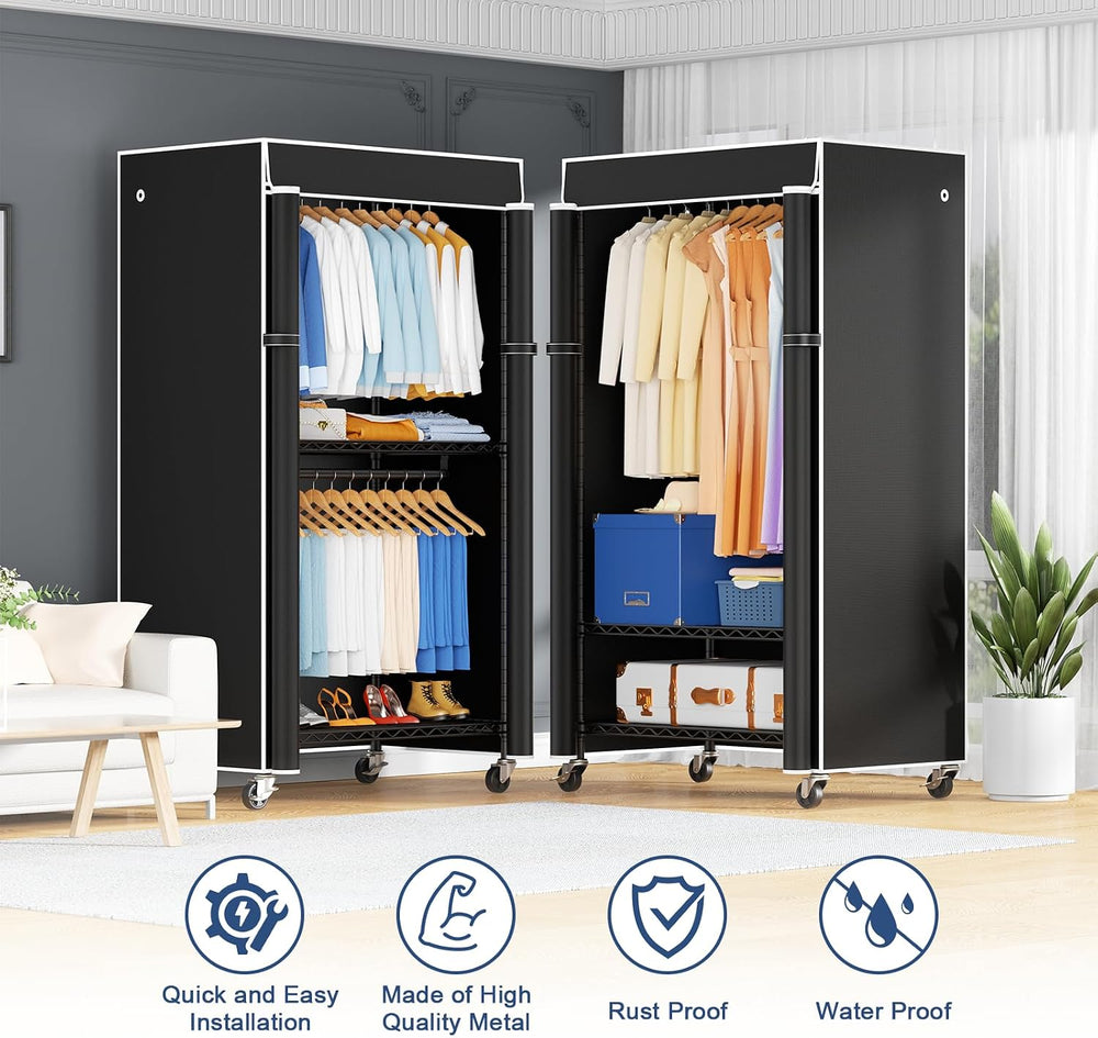 ULIFHOME P8C Heavy Duty Clothes Rack（With Extended Width Design） Rolling Clot...