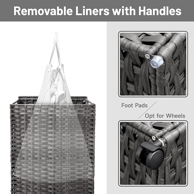 70L Slim Laundry Hamper with Lid & Wheels, 2-Park Rolling Laundry Basket with 4 - Image 6