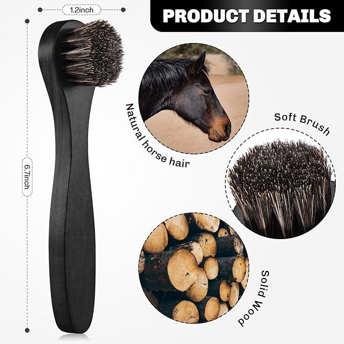 4 Pcs Horsehair Shine Shoes Brush Kit Polish Dauber Applicators Cleaning - Image 2