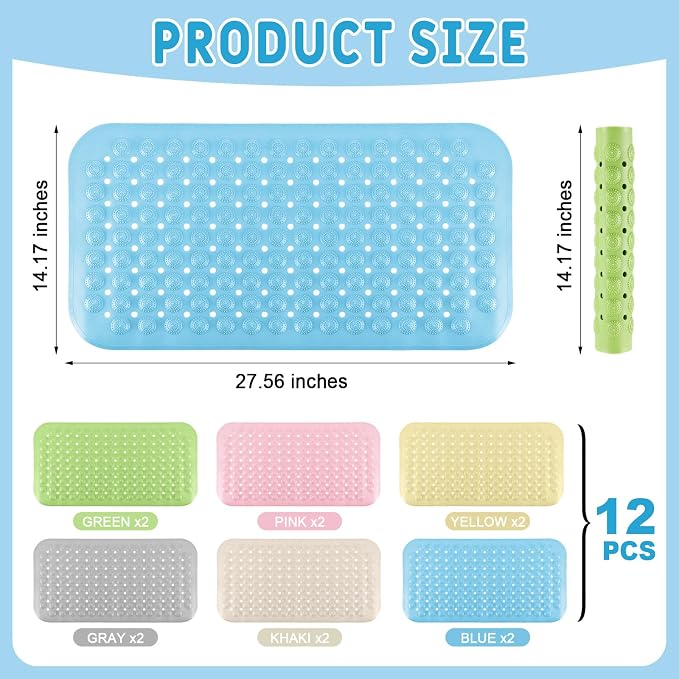 Dunzy 12 Pcs Non Slip Bath Mats 27.6x14.2 Inches TPE Bathtub Mats - Image 2