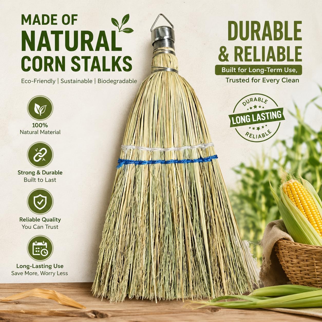 12 Inch Hand Whisk Broom Hand held Broom Corn Straw Mini Broom Outdoor Car Broom with Hang Hole for Cleaning Indoor Porches Floors Decks Driveways Dirt Dust 1Pack