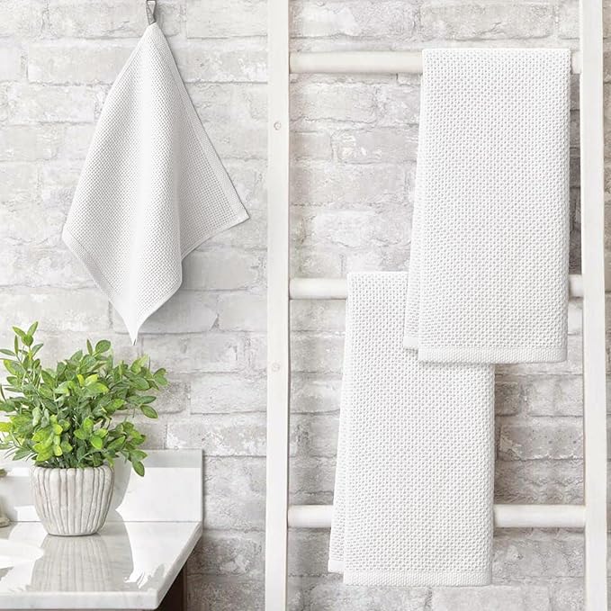 Artoid Mode 100% Cotton White Waffle Weave Kitchen Dish Cloths, 13x28 Inch - Image 3