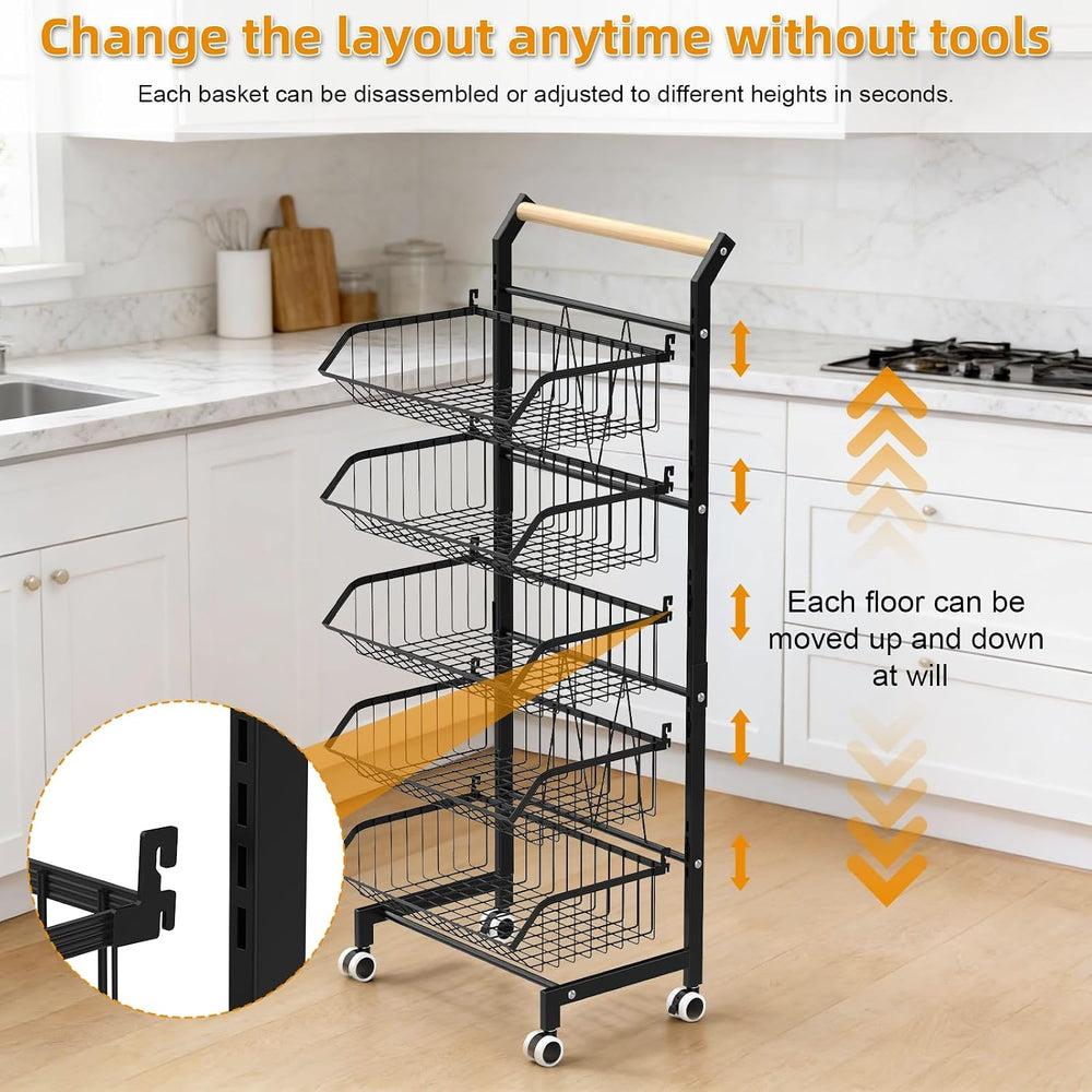 Anvazise 5-Tier Snack Cart with Wheels Adjustable Rolling Pantry Kitchen Cart...