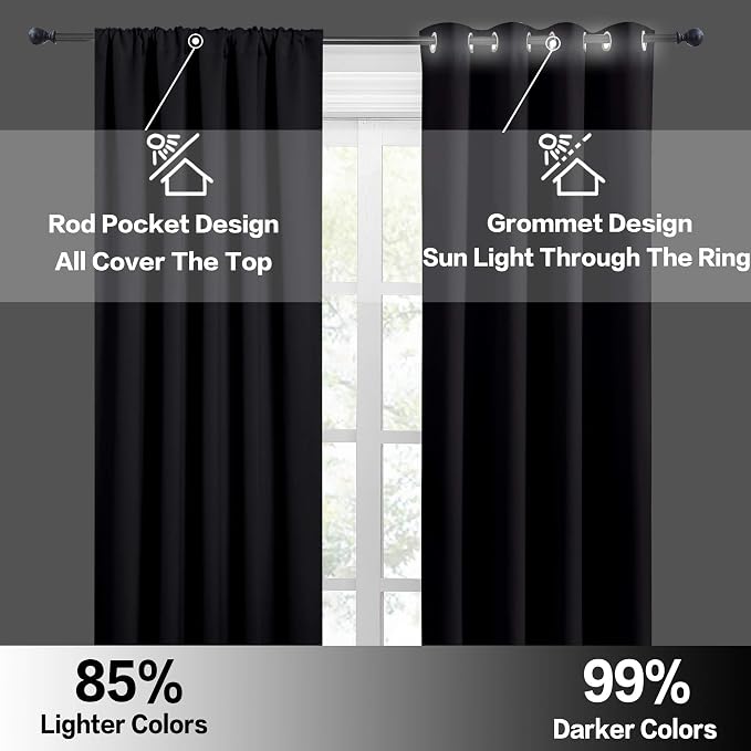 RYB HOME Short Blackout Curtains 2 Panels, Room Darkening Drapes - Image 5