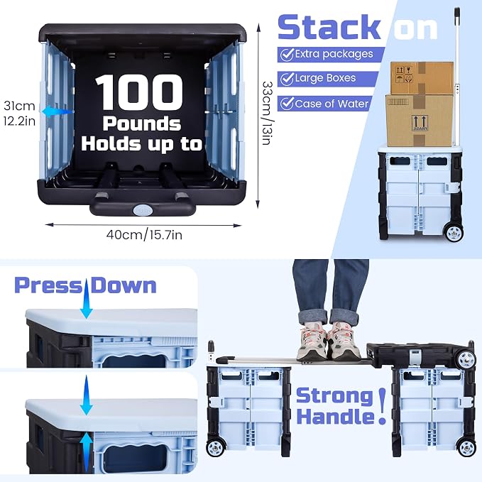 Collapsible Rolling Crate on Noiseless Wheels: Portable Utility Cart - Image 6