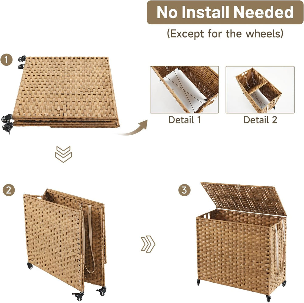 Laundry Hamper with Wheels, 34.3 Gallon(130L) Rolling Laundry Basket with Lid...