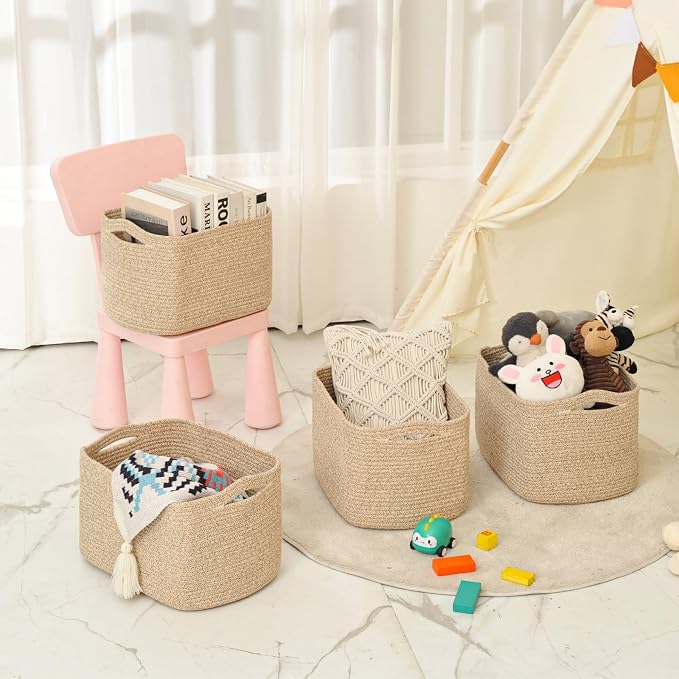 Storage Baskets for Organizing & Shelves, Woven Cotton Rope Organization Bins - Image 8
