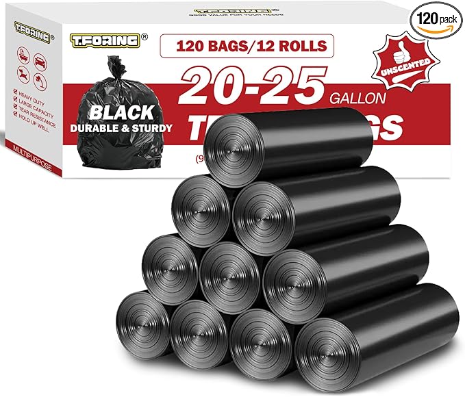 Black Trash Bags 20-25 Gallon 120 Count by TFORING%C2%AE