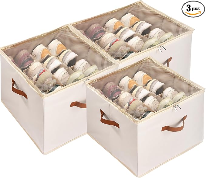 Shoe Organizer for Closet, 3 Pack Shoe Storage Bins by Vexalora