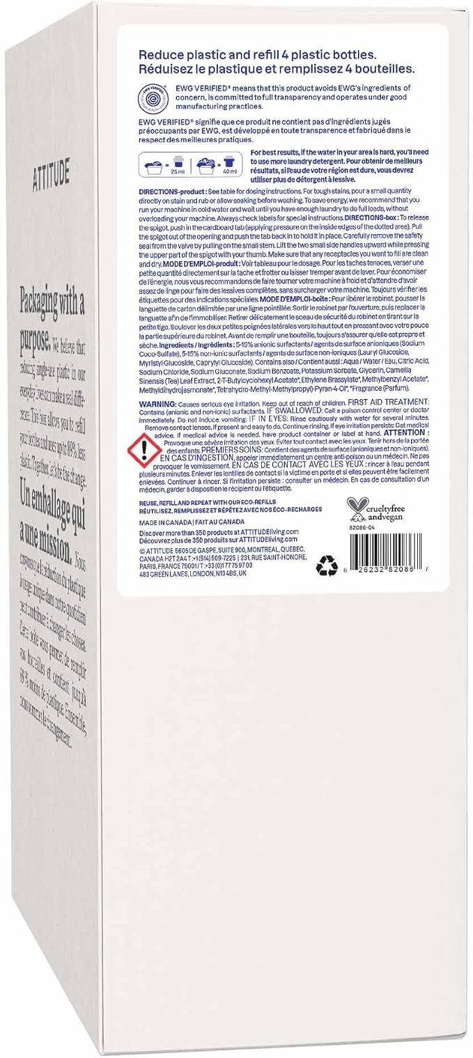 ATTITUDE Liquid Laundry Detergent Refill, EWG Verified, HE Compatible, - Image 8