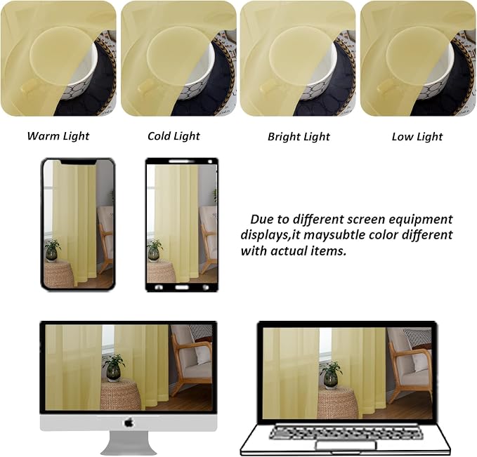 Chyhomenyc Mustard Yellow Sheer Curtains 84 Inch Length 2 Panels, Light - Image 4