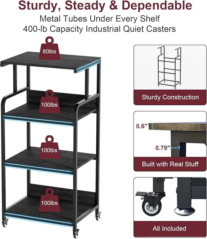 4 Tier Printer Stand with Storage Shelf, Large Tall Printer Table - Image 2