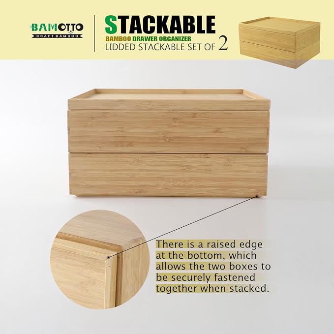 Stackable Bamboo Drawer Organizer Set – 2 Boxes - Image 4