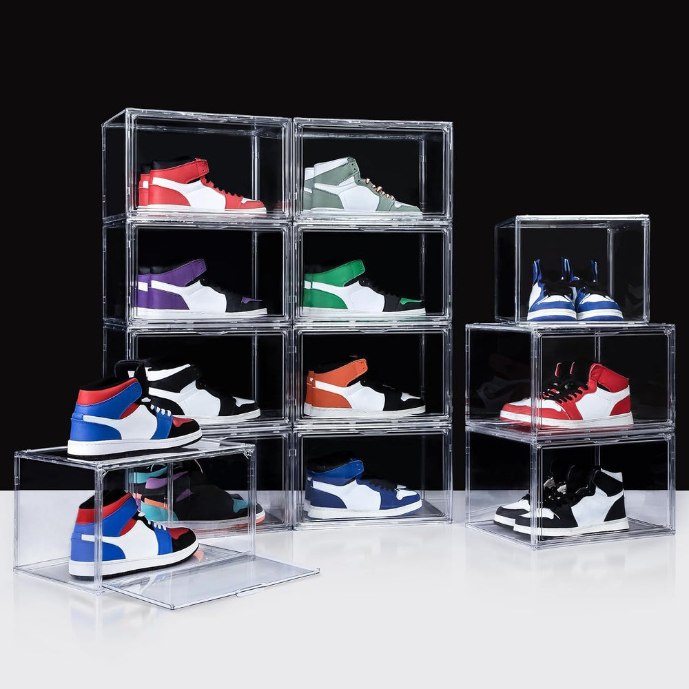 NYZE 12 Pack Acrylic Shoe Boxes Side Open, Clear Shoe Box Plastic Stackable, ...