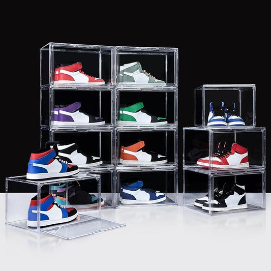 NYZE 12 Pack Acrylic Shoe Boxes Side Open, Shoe Storage Organizer by GIVEYOUTHEBEST