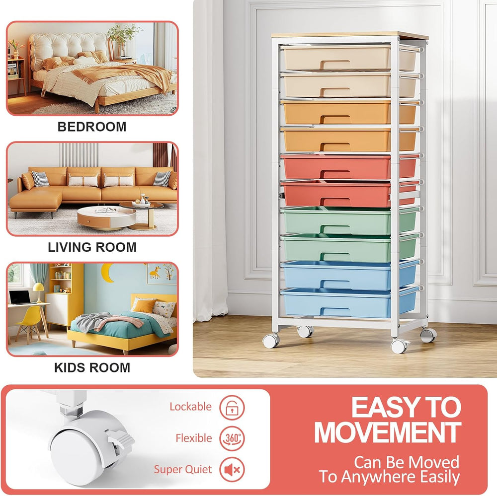 SYKIARIOL 10 Drawer Rolling Cart,Rainbow