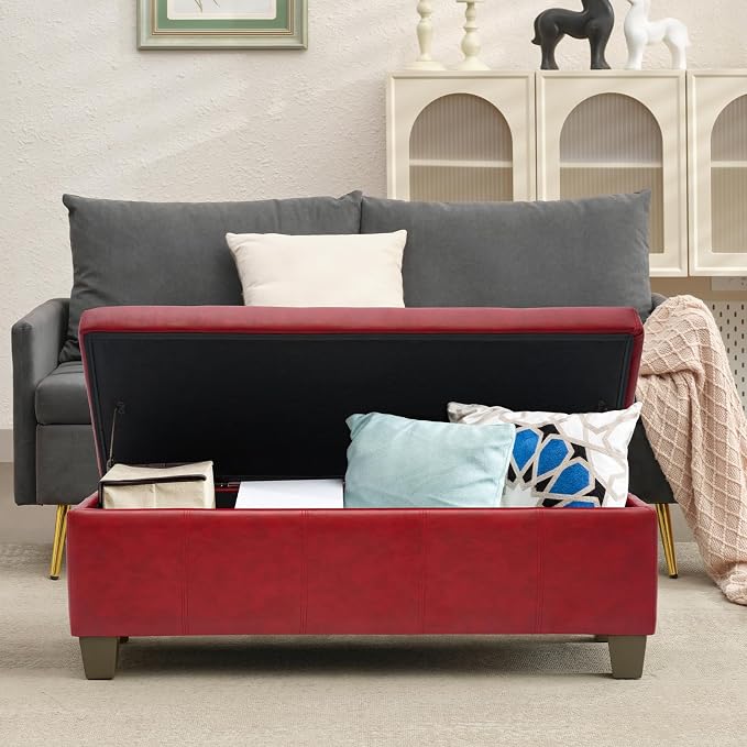 Faux Leather Ottoman with Storage, Rectangular Extra Long Storage Bench - Image 7