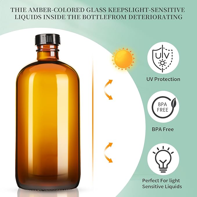 8oz Amber Glass Spray Bottles, 6 Pack Glass Spray Bottles Refillable Empty - Image 5