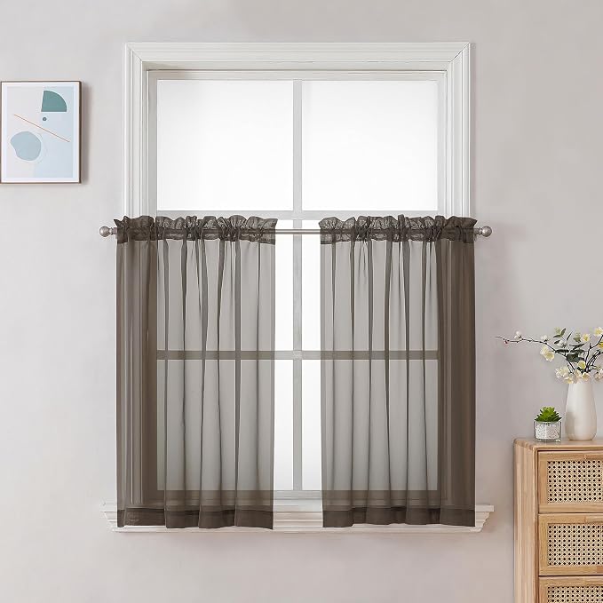 Chyhomenyc Chocolate Brown Sheer Curtains 30 inch Length 2 Panels, Light by Chyhomenyc