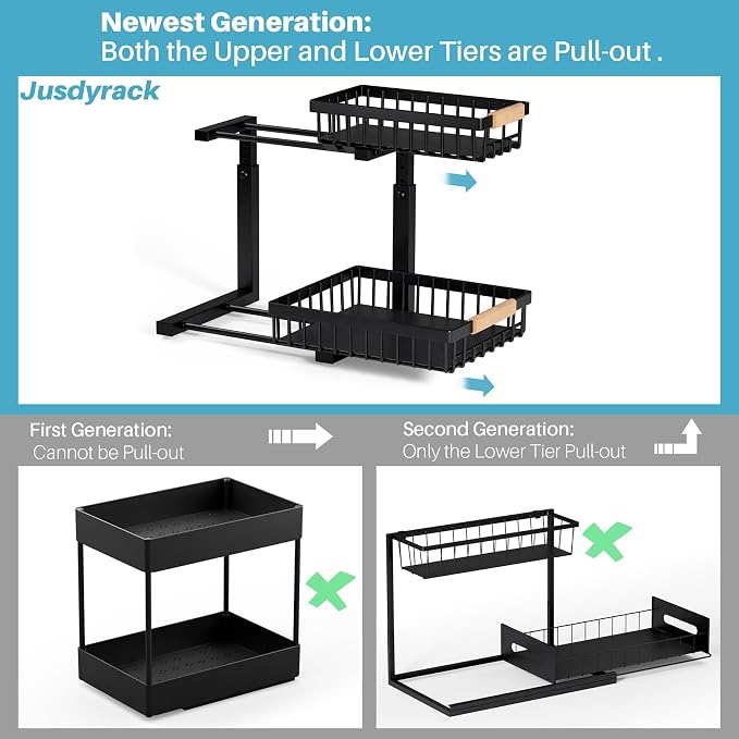 1 Packs 2 Tier Under Sink Organizers, Sliding Pull Out Cabinet Organizer - Image 2