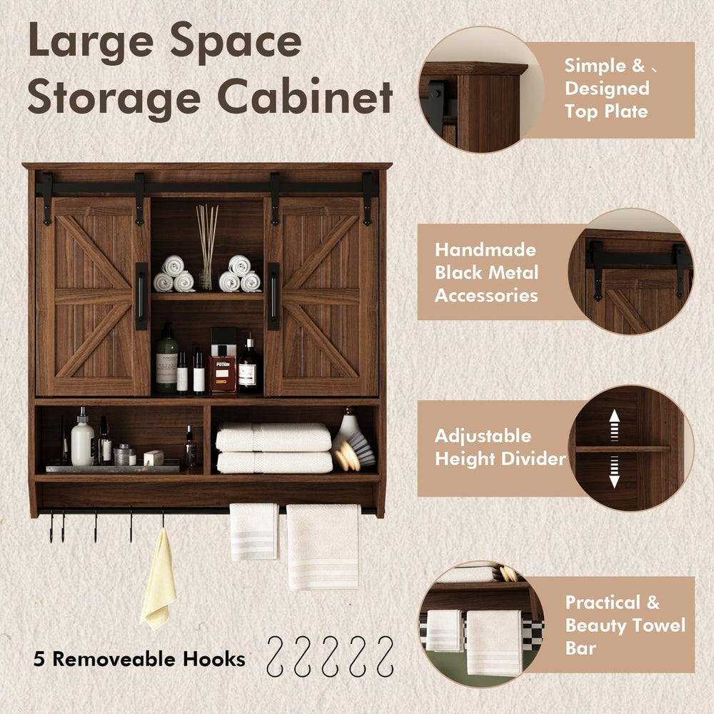 RUSTOWN Farmhouse Bathroom Wall Storage Cabinet with Sliding Barn Doors