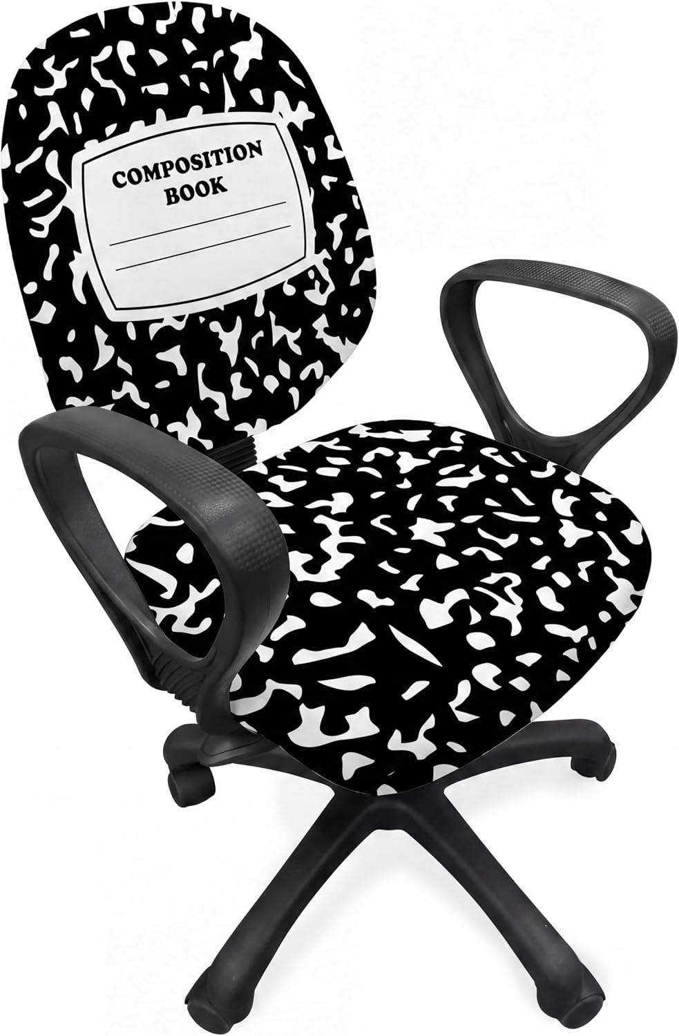 Chumia Composition Notebook Classroom Decor Teacher Office Chair Slipcover Teacher Black and White Composition Cover for Office Classroom Chair Protective Stretch Decorative Fabric Cover Standard Size