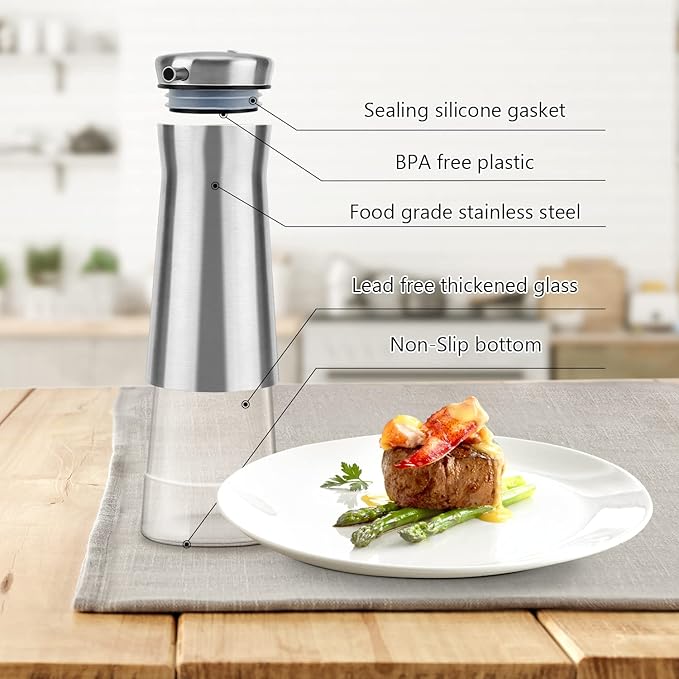 Aelga Olive Oil And Vinegar Dispenser Set -2 Pack Elegant Stainless Steel Oil - Image 3