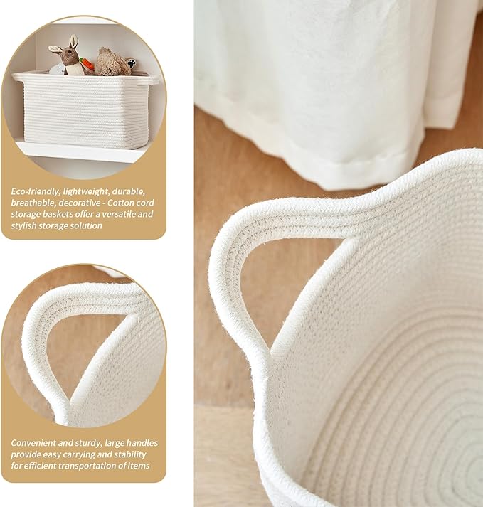 Cotton Rope Storage Basket 15"x10"x9" – Fabric Storage Bins - Image 7