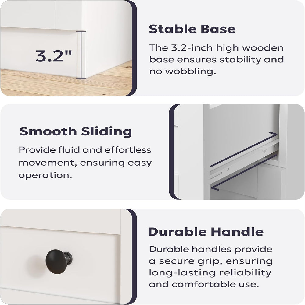 Furnify Farmhouse 3 Drawer Dresser, Small Chests of Drawers, White & Walnut