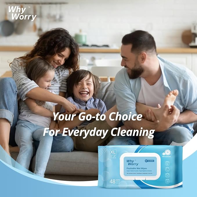 WhyWorry Flushable Wipes for Adults, Extra Large 8"x10" Butt Wipes for Personal - Image 7