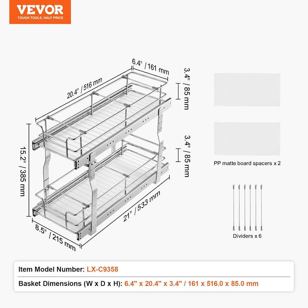 VEVOR Pull Out Cabinet Organizer,8.5" W x 21" D x15.2 HHeavy Duty S...
