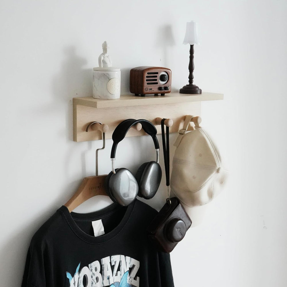Entrance Coat Rack ，Coat Hooks, Wall-Mounted Wooden Hook Rack, Wall-Mounted S...