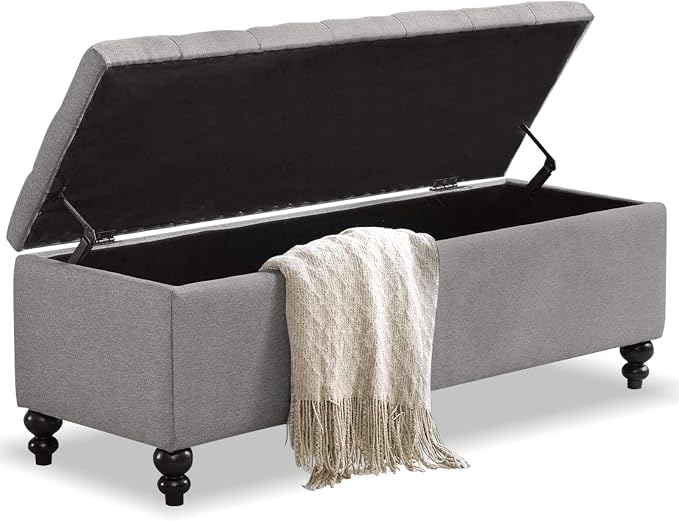 Storage Ottoman 50.2 Inches Upholstered Fabric Bench，Button Tufted - Image 4