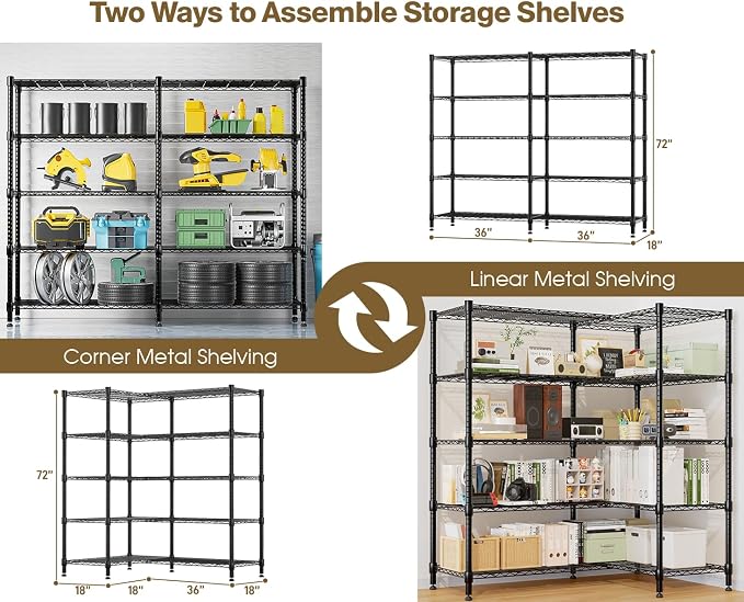 Himimi 72" W Wire Rack Shelving-2000LBS Capacity, Adjustable Storage She...