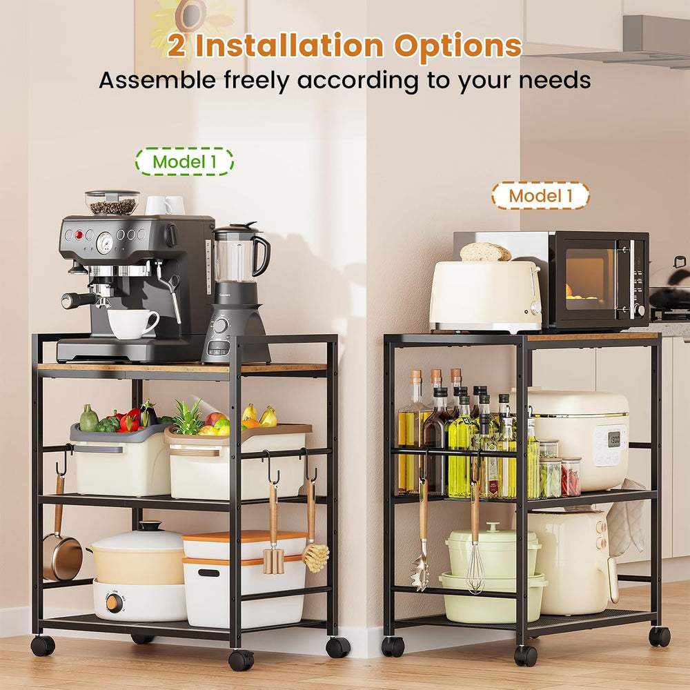 3-Tier Microwave Stand, Kitchen Microwave Cart with Adjustable Shelf