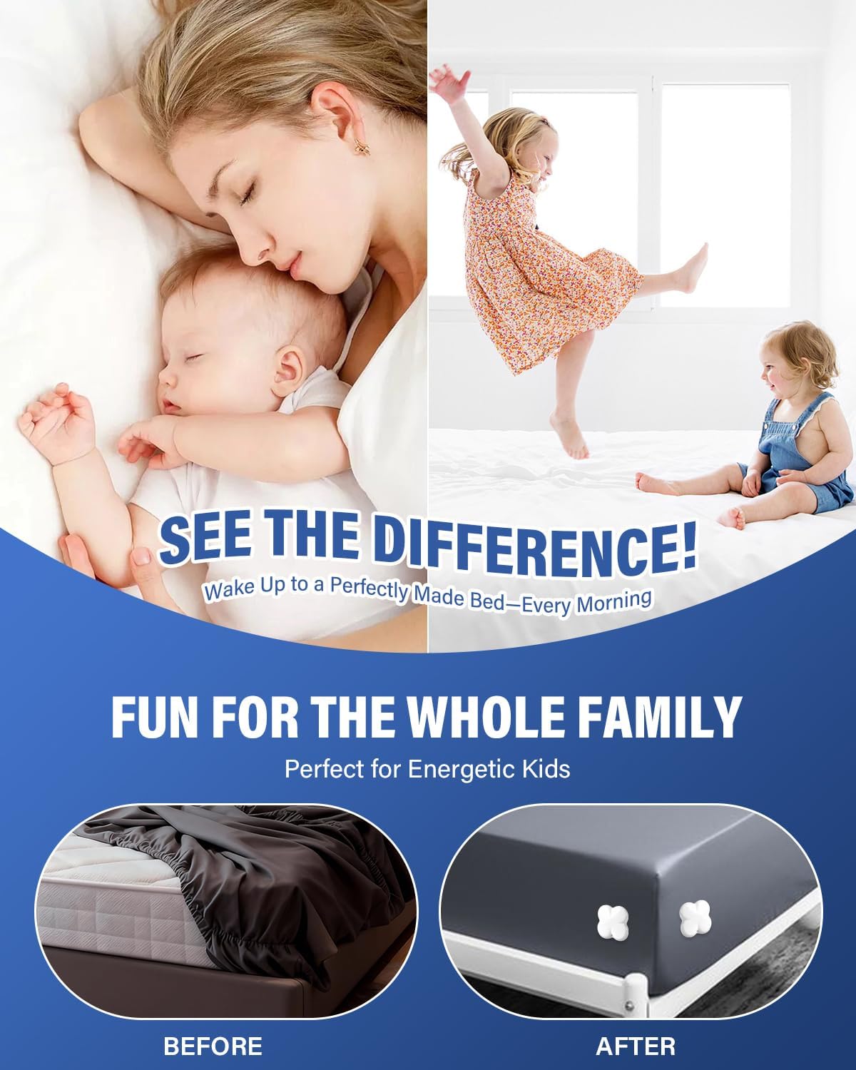 Twist-Lock Bed Sheet Holder & Corner Grippers - Stops Shifting & Bunching for a Tight Fit, Innovative Clip-Free Design,Universal for All Mattress & Sheet Sizes