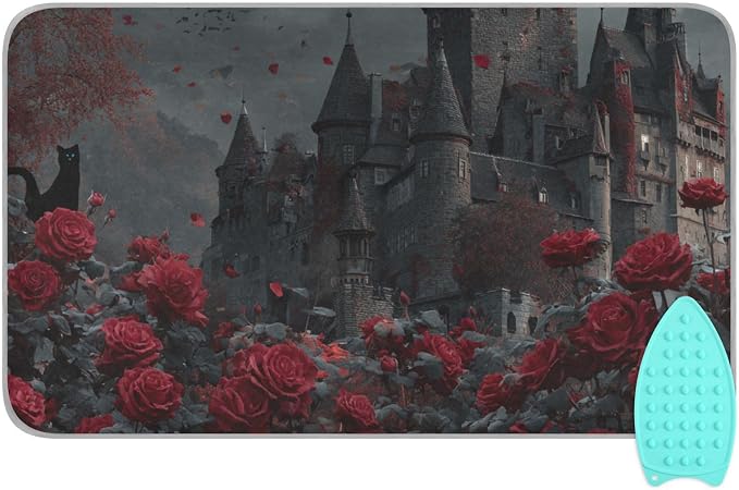 Castle Bats Rose Halloween Ironing Mat by Tatenale