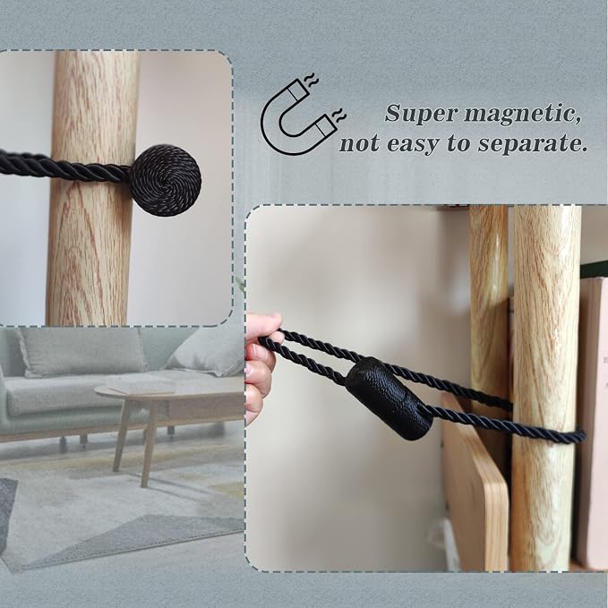 Hion Magnetic Curtain Tiebacks Black 4 Pack, Curtain Tiebacks Buckles Holdbacks - Image 6