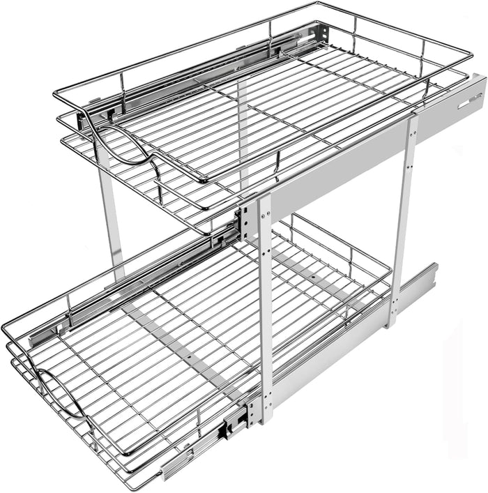 Sikarou Pull Out Cabinet Organizer 14"W 21"D 2-Tier Slide Out Storage Shelf